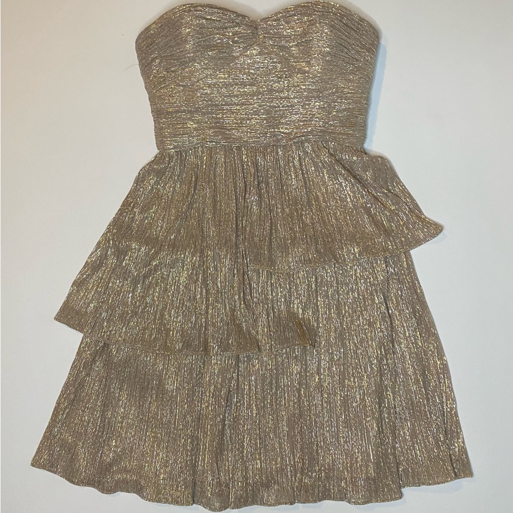 Max & Cleo Metallic Gold Dress